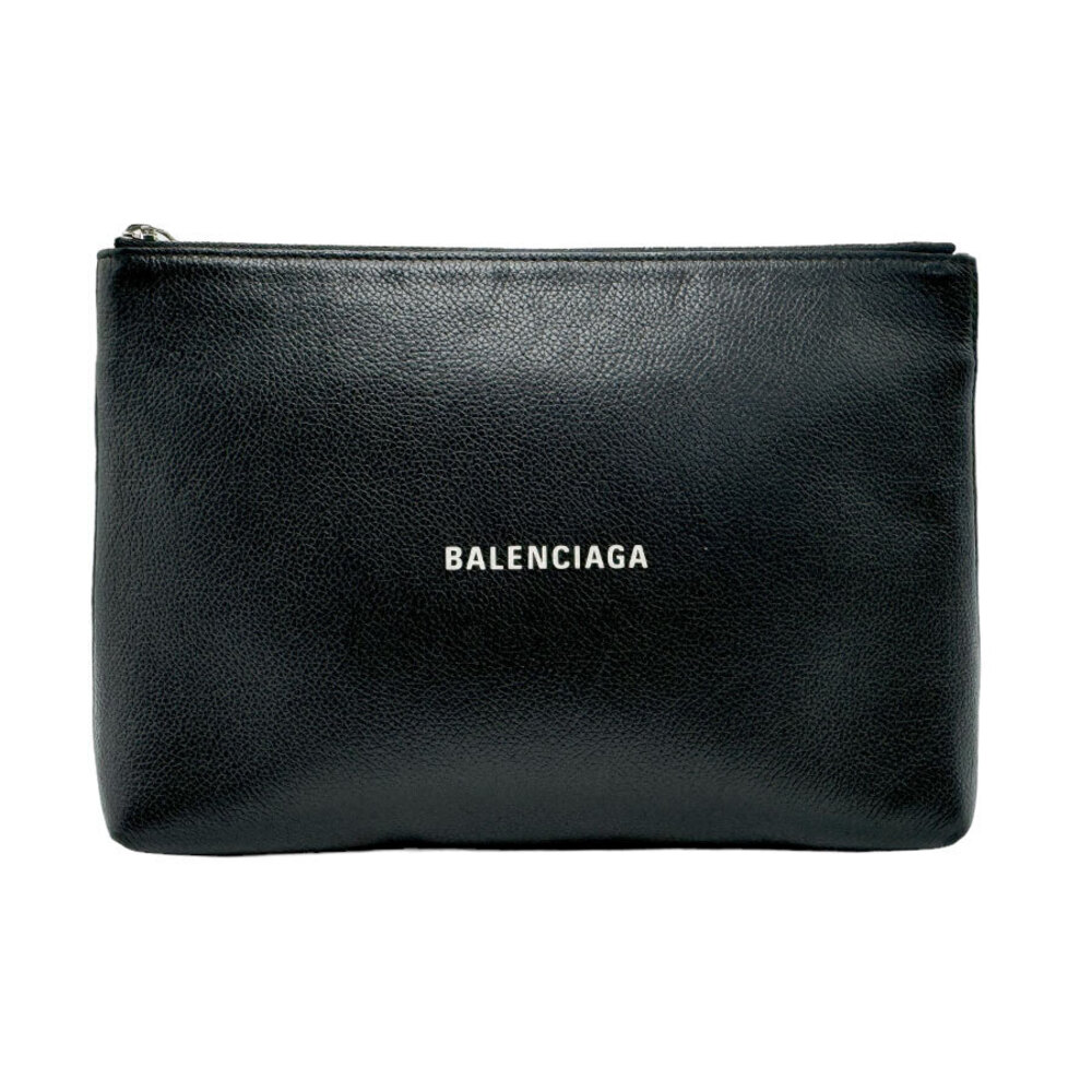 Balenciaga Clutch Bag Leather Black Silver - Picture 1 of 4